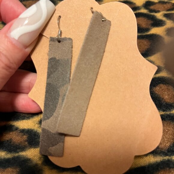 Camouflage Leather Handmade Earrings - Picture 3 of 4